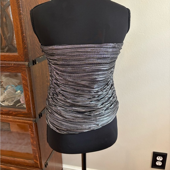 NWT BCBGMaxAzria Black and Silver Ruched Blouse - Picture 4 of 5